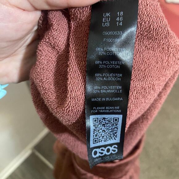 Asos Mauve Muted Pink Terry Jogger Casual Sweatpant Ankle Length Plus Size 14 - Picture 7 of 9